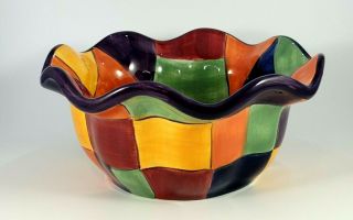 Tabletops Gallery Caracas Hand Painted 7 " Ruffled Multi - Colored Bowl