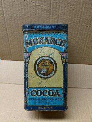 Monarch Cocoa Tin Metal Container Reid Murdoch Lion Blue Breakfast 16oz Vintage