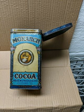 Monarch Cocoa Tin Metal Container Reid Murdoch Lion Blue Breakfast 16oz Vintage 2