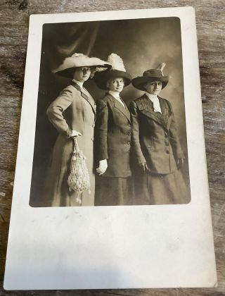 Vintage Real Photo Postcard 3 Women Woman Fancy Hat Mankato Minnesota Mn Rppc