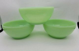 3 Vintage Anchor Hocking Fire King Green Jadeite Bowl Cereal Chili