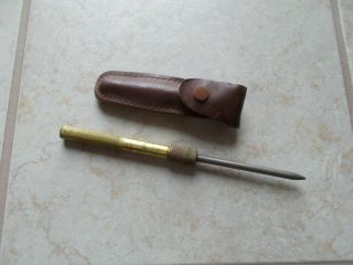 Vintage Eze - Lap Diamond Knife Sharpener Solid Brass Handle & Leather Case