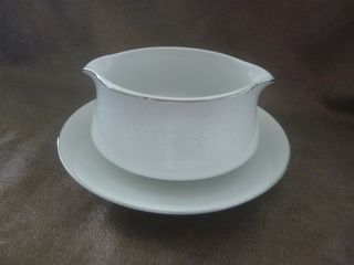 Vintage Crown Victoria Lovelace Fine China Gravy Bowl Attached Underplate