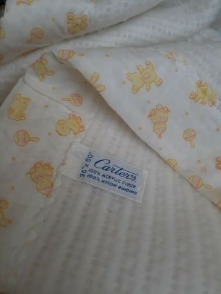 Vintage Carters Acrylic Baby Blanket Waffle Nylon Binding Bears Bunnies Chicks