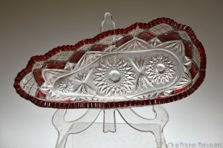 c.  1901 No.  3 EUREKA by National Glass Co RUBY STAINED Relish Dish 3