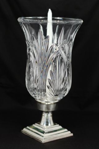 Royal Limited Hurricane Candle Holder 24 Lead Crystal W/ Silver Base 13 "