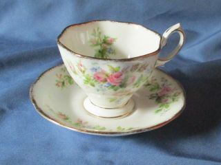 Vintage Royal Albert England Bone China Pink & Blue Flowers Tea Cup Saucer Set