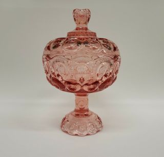 Moon And Star Glass Compote Large Candy Dish With Lid Dark Pink