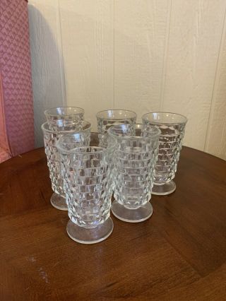Vintage Set Of 6 Whitehall Colony Indianacubist Clear Glasses.  Footed/ Pedstal