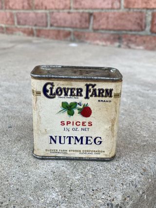 Vintage Clover Farm Nutmeg Spice Tin Can - Early Paper Label