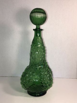 Vintage Italian Art Glass Wine Decanter Green Grapes 14.  5 " Genie Bottle