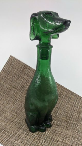 Vintage Dog Wine Bottle/decenter,  Emerald Green Glass,  Italian Bessi (?) 14 "