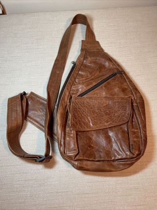 Vintage Distressed Leather Backpack Sling Shoulder Purse Bag - Made In Mexico