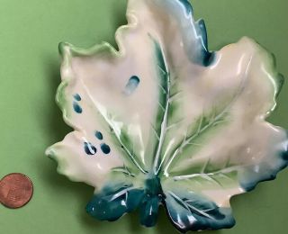 Hand Painted Maple White Blue Green Leaf Trinket Dish Japan 5 X 4.  5 No Chips