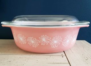 Vintage 1950s White Daisy Pink Pyrex Covered Oval 043 Casserole 1.  5 Quart 2