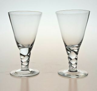 Rare 2 X Whitefriars Twisted Stem Wine Glasses C1951 For Thomas Goode - Signed