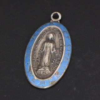 Vtg Sterling Silver - Enamel Religious Catholic Virgin Mary Medal Pendant - 5g