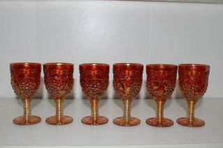 Set Of 6 Vintage Imperial Marigold Carnival Glass Cordial Goblets - Grape