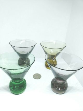 Vintage Set Of 4 Colored Shot Glasses With Bubble Ball Bottom Bases