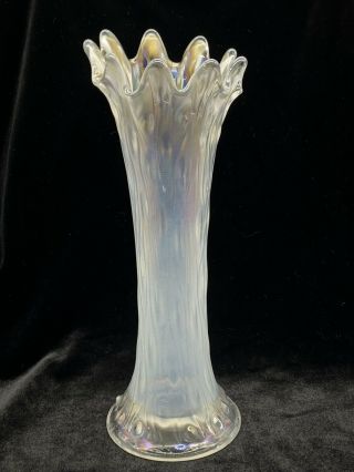 Northwood White Opalescent Carnival Glass Vase “april Showers” 10”