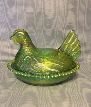 Vintage Rare Iridized Carnival Glass Indiana Hen/chicken On Nest Usa