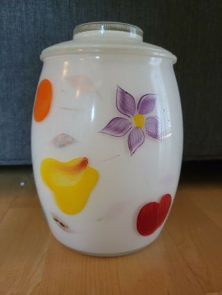 Vintage Bartlett Collins White Glass Gay Fad Cookie Jar 1950s Floral Fruit