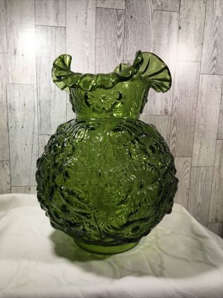 Fenton Vintage Colonial Poppy Green Glass Lamp Shade Globe Flowers