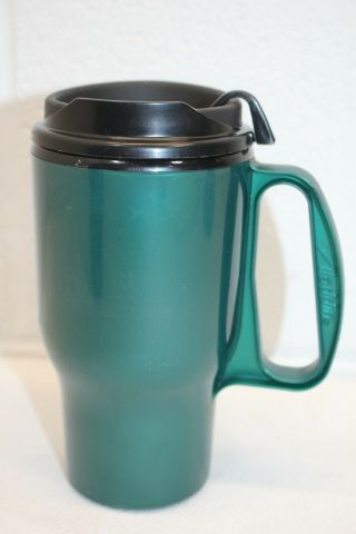 Vintage Aladdin 12 Oz Insulated Plastic Travel Coffee Mug Cup Green & Black Euc