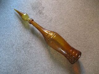 Vintage Italian Empoli Tall Amber Glass Genie Bottle Decanter,  Stopper