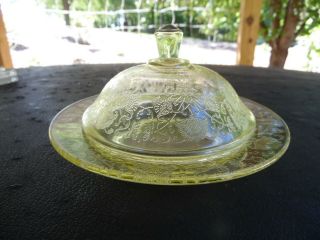 Vintage Hazel Atlas Florentine 2 Yellow Depression Glass,  Butter Dish / Htf