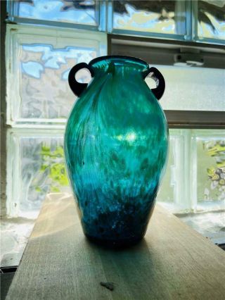 Dale Tiffany Favrile Milano Glass Amphora Vase Blue Green Copper Mica