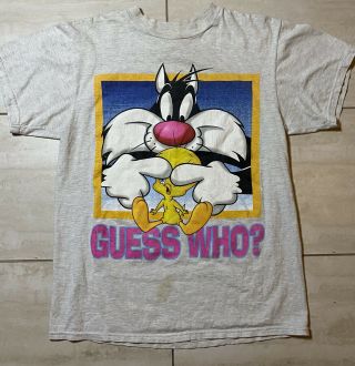 Vintage 1998 Warner Brothers Sylvester And Tweety T Shirt Guess Who Size Medium