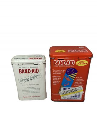Vintage Tin Metal Band - Aid Boxes 1992 Red Hot Colors Collectible Empty Set Of 2