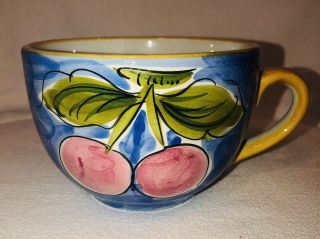 Rb Alcobaca Mug Soup Cup Hand Made In Portugal Hand Painted Blue Yellow Vintage