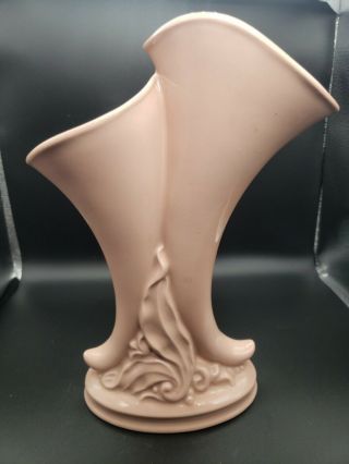 Vtg Princeton Pottery Double Cornucopia Horn Of Plenty Pink Vase P195.