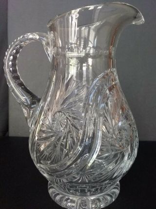 Cut Glass Pinwheel Pitcher With Large Handle - 9 Tall X 7 Inches Wide - No Chips