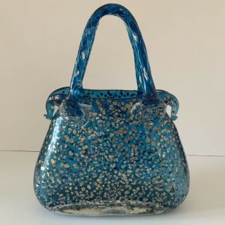 Large Vintage Murano Blue And Metallic Glass Handbag By Vincenza Model Lp30376