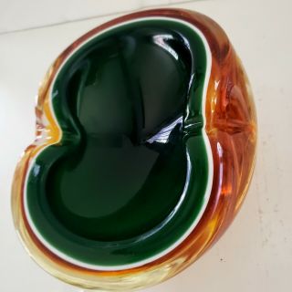 Murano Alfredo Barbini Geode Kidney Shape Bowl Ashtray Green White Cased Amber