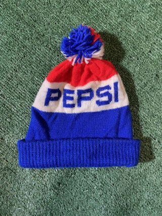 Pepsi Cola Vintage Pom Beanie Stocking Hat Cap Old School Winter Ski Snow