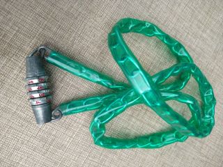 Vintage Vinyl Coated Chain With Combination Lock.  Green.  4 Digits Bike Bicycle