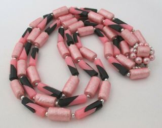 Vintage Pink/black Plastic Bead Necklace