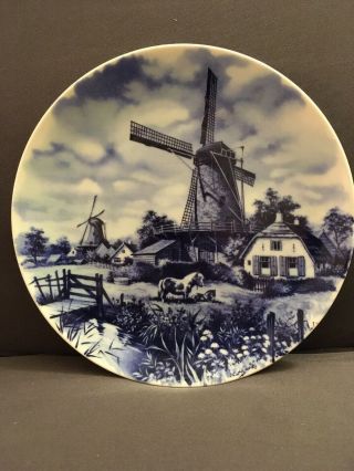 Ter Steege Bv Delft Blauw Handdecorated Blue Plate 7.  5” Windmills