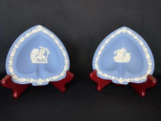 Vintage Wedgwood Blue/white Jasperware Heart Pin Dishes Made In England