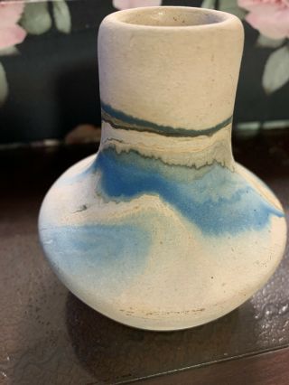 Vintage Nemadji Usa Pottery 3 1/2 " Vase Blue Swirl Collectible
