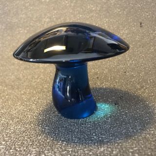 Vintage Viking Glass Bluenique Blue Mushroom Figurine Paperweight Mid Century 3”