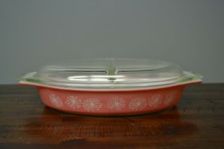Vintage Pink Daisy 1.  5 Quart Divided Dish With Lid