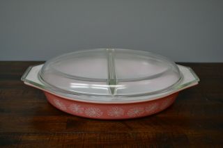Vintage Pink Daisy 1.  5 Quart Divided Dish with Lid 2