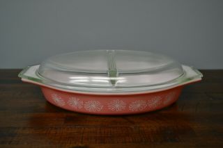 Vintage Pink Daisy 1.  5 Quart Divided Dish with Lid 3