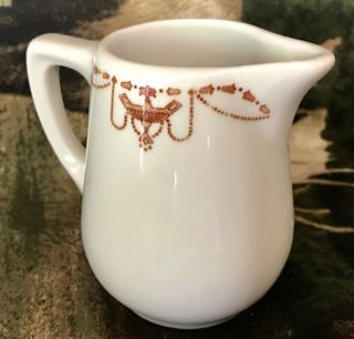 Antique China Creamer - Syrup Pitcher White - Red Chain Pattern • See Photos