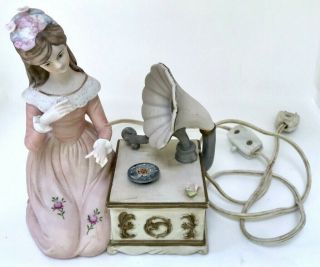Vintage Lenwile China Ardalt Japan Victorian Girl Phonograph Music Box
